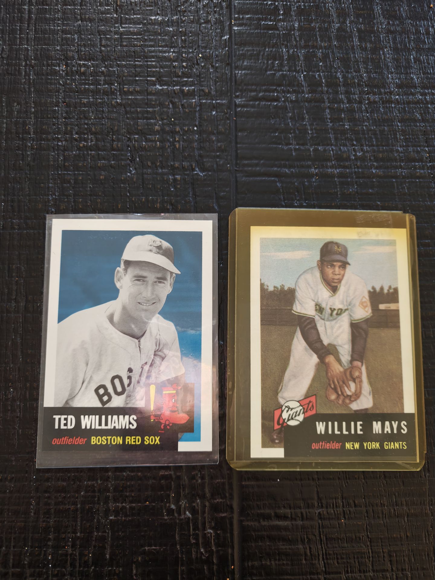 Two legends for the price of one! Ted Williams + Willie Mays baseball cards. DM if you want to add these Hall of Famers to your collection.