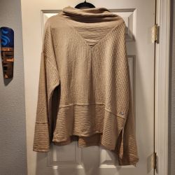Tahari Sport 2X Tan Textured Cowl Neck Pullover Top