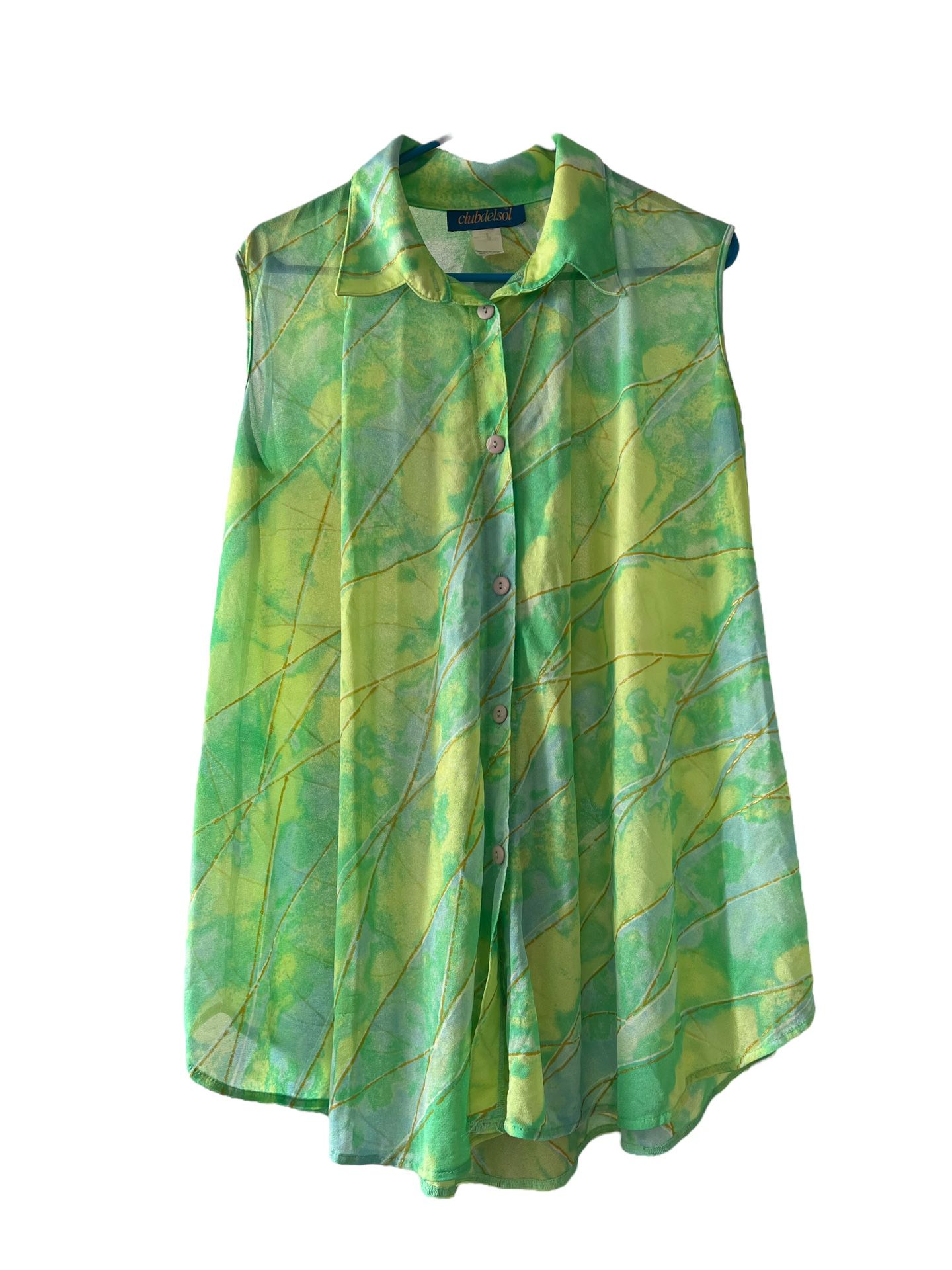 ART NOVEAU EVA TUNIC BY CLUB DEL SOL SWIMWEAR.  Cover Up Green Beautiful green with gold tones translucent. Comes from a pet and smoke free household.
