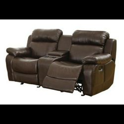 Marille Brown Bonded Leather Double Reclining Loveseat

