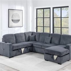 Corduroy Sectional Sleeper Sofa With Storage 