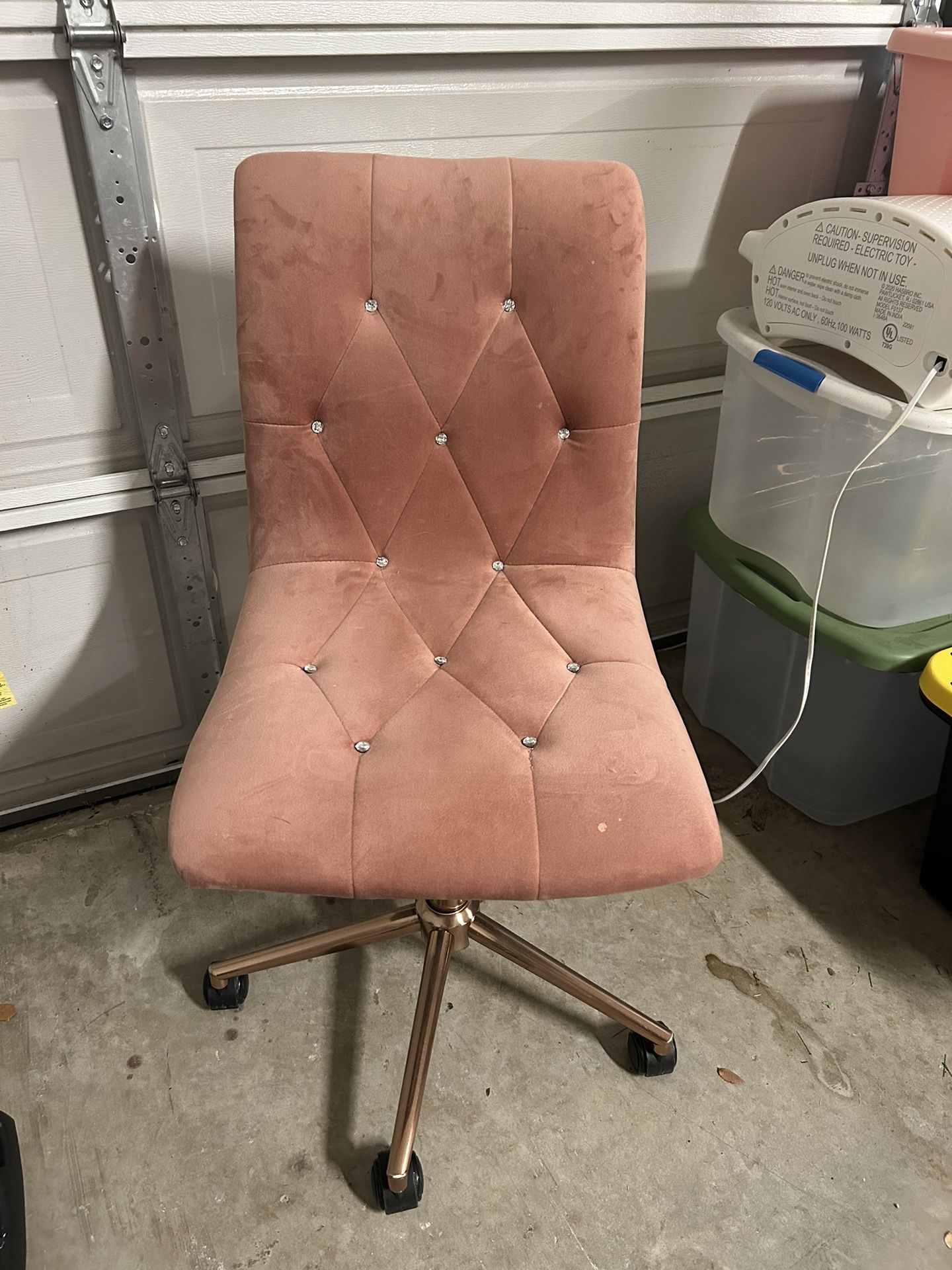Pink/Gold Rolling Desk Chair With Diamonds