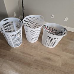 3 Laundry Baskets 1 Full Of Closet Hangers 