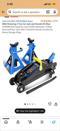 DNA Motoring 2 Ton Car Jack and Stands Kit Blue 2T(4000 [bs) Capacity Low Profile Hydraulic Trolley Service/Floor Jack with 2 Ratchet Stands Combo for
