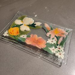 Beautiful Vintage Floral Glass Tray