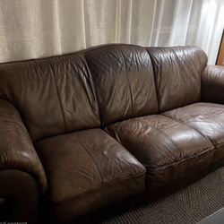 Authentic Italian Leather Sofa and Chaise Set