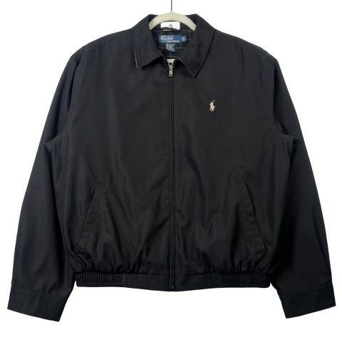 POLO RALPH LAUREN MENS LARGE FULL ZIP JACKET BLACK BEIGE PONY LOGO WINTER POLYESTER