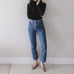 EVERLANE Dark Wash High Waisted Button Fly The 90s Cheeky Cropped Jean