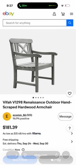 Vifah V1298 Renaissance Outdoor Hand-Scraped Hardwood Armchair