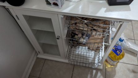 Kitchen cabinet with glass door. Three tiers metal baskets W30 X L28 in