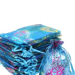SumDirect 100Pcs 5x7 Inch Blue Coralline Drawstring Organza Bags, Jewelry Favor Pouches for Gift Wedding Party Festival