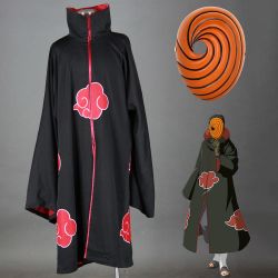 Anime Naruto Costume Akatsuki Obito Tobi Cosplay Costume Red Cloud Cloak with Mask for Men Kids