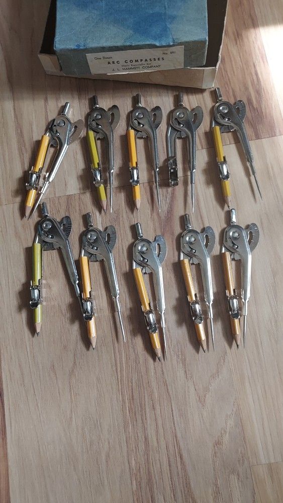 Vintage JL Hammett Metal Pencil Compass Drafting Tool Divider Math Science 10