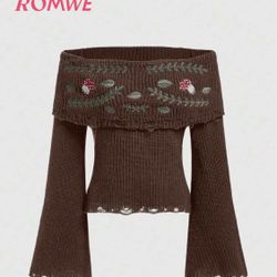 Romwe Knitted Sweater / Off-shoulder 