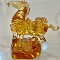 Small Yellow Glass Feng Shui Horse Figurine Home  Decor Gift 