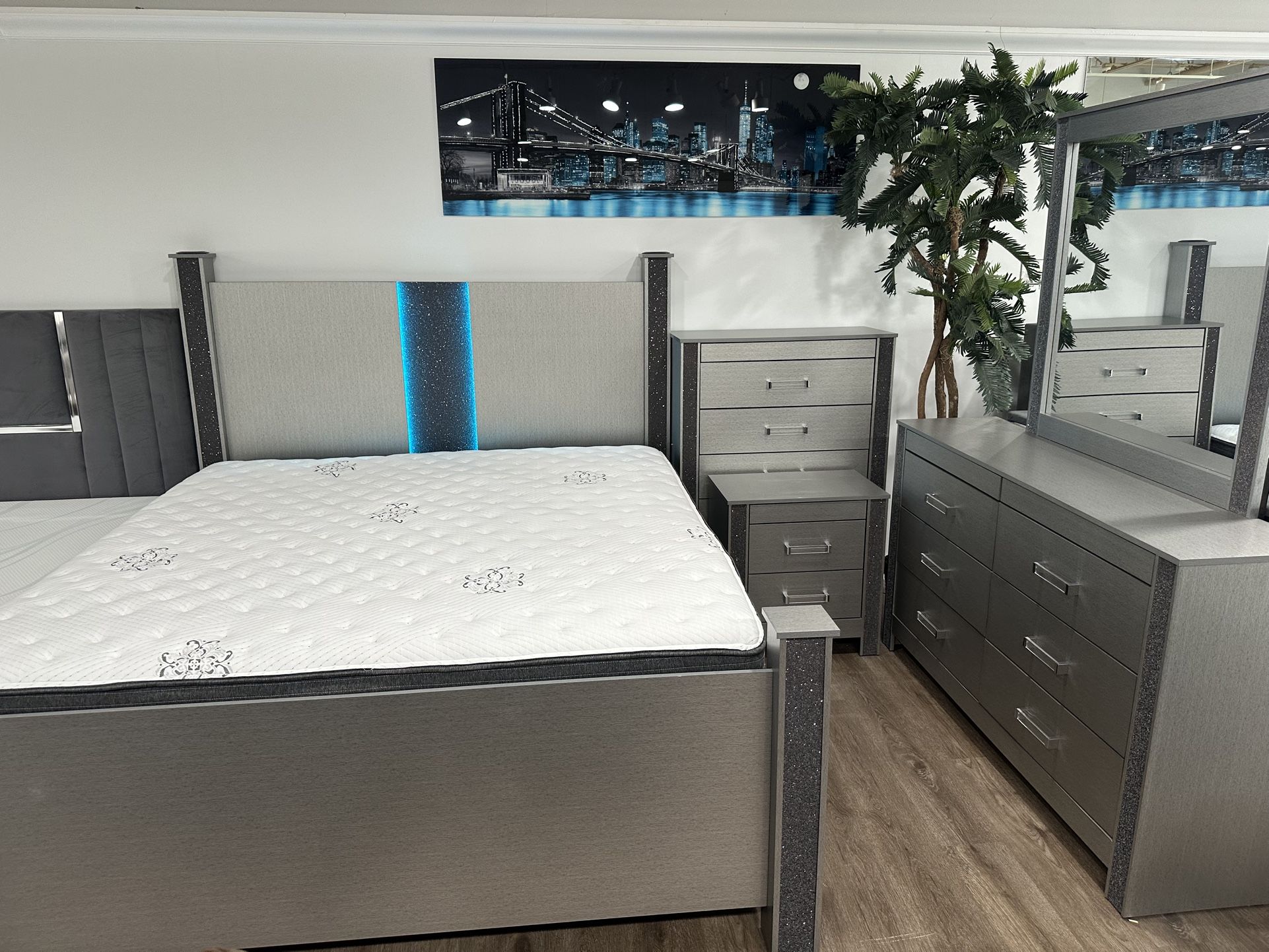 Gorgeous Five Piece Bedroom Set With Led Lighting And Bluetooth Speaker Speakers
