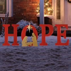 32"H Lighted Metal HOPE Sign Christmas Yard Stake Wall Decor with Timer X(107)