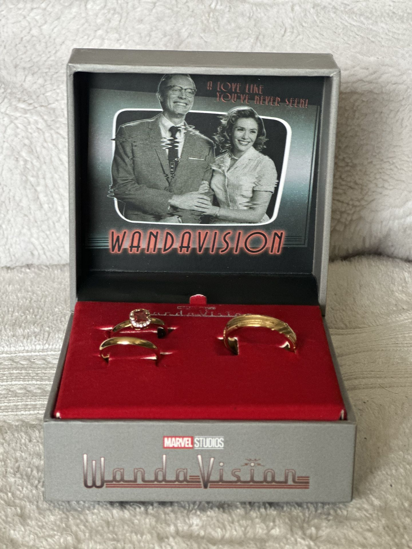 The WandaVision Wedding Rings Prop Replica 3-Piece Set