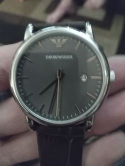 Emporio Armani Watch Silver & Black Leather