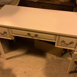 Vintage White Desk w/ Three Dovetail Drawers
