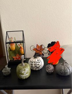 Halloween Decor Lot - Target Monster Plants, Pumpkins & Crystal Carvings