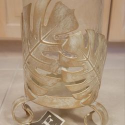 NEW - RF Home Fashion Pillar Candle Holder - Palms & Glass