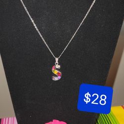 Silver Necklace Chain And Pendant, 28 Or Initial 20, Chain 10. Cadena Y Letra 25, O Dije 20, Cadena 10 De Plata