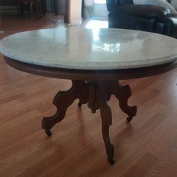 Antique Victorian Marble Top Table With Original Wheels 