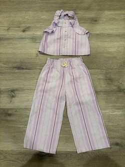 Girls Striped Two-Piece Top and Pants Set