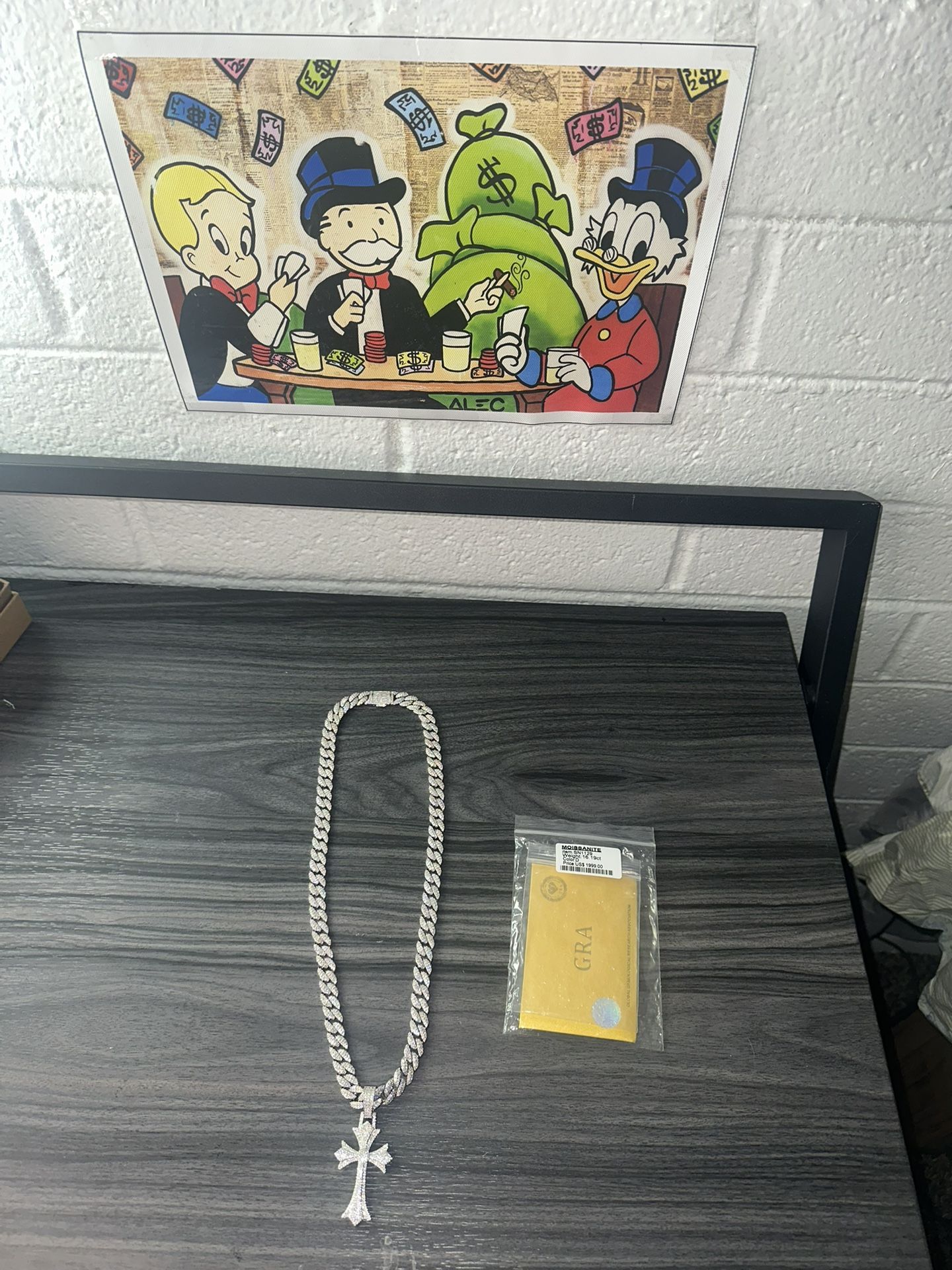Cuban chain with cross pendant all 925 silver with moissanite diamonds