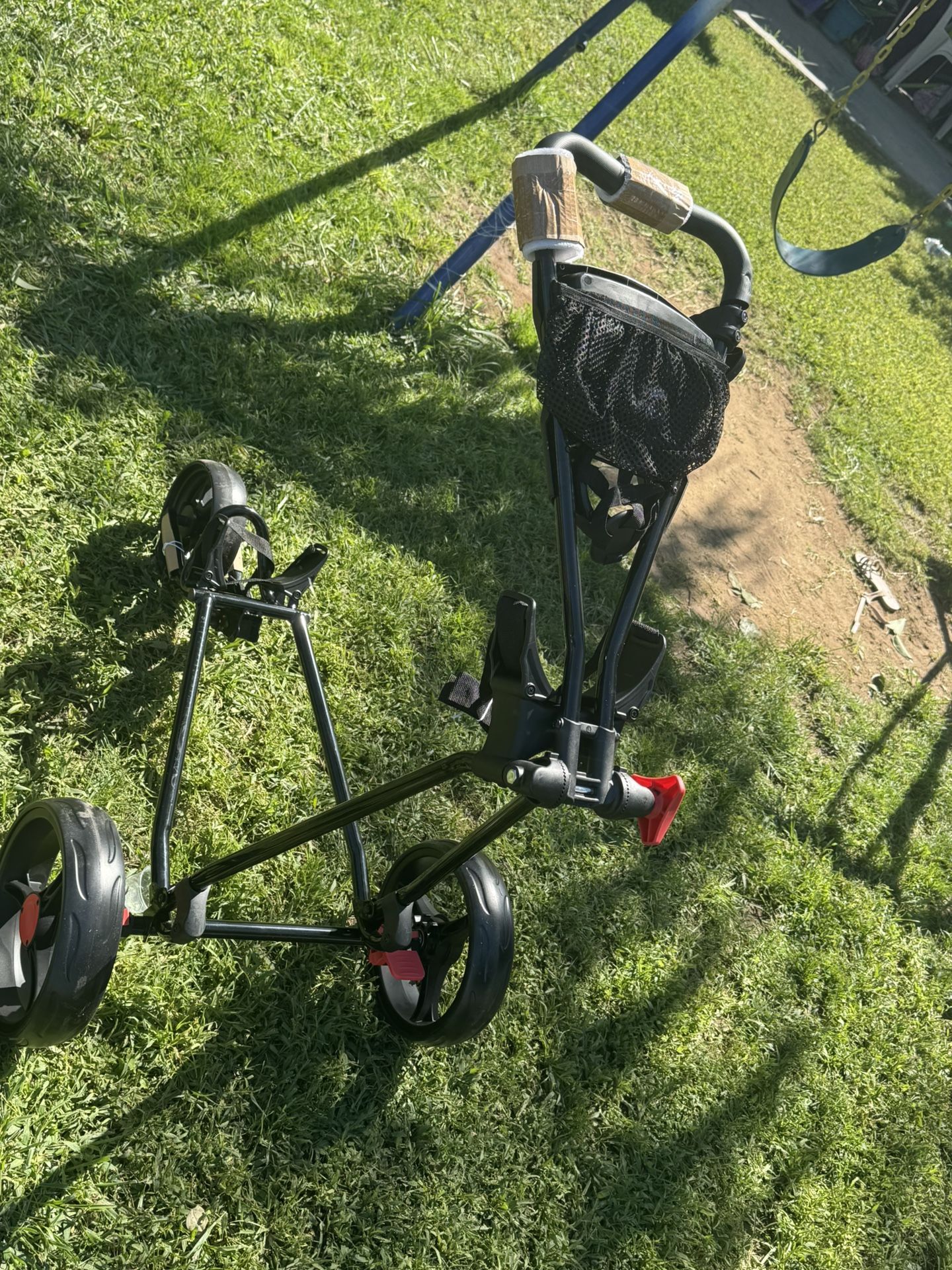 Foldable 3 wheel steel golf push cart trolley club with umbrella holder