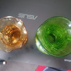 2 Vintage Crackle Glass Mugs 