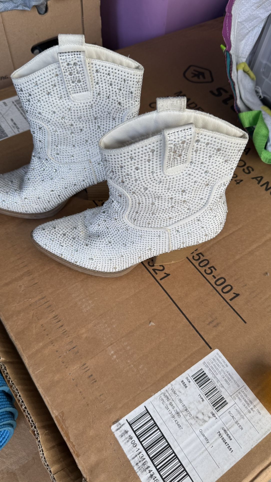 White Rhinestone Boots Woman