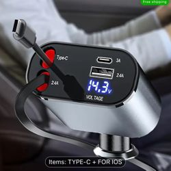 Super Fast Car Charger, 4 In 1 Retractable Car Phone Charger 60W, Retractable Cables For Iphone And USB Car Charger, Compatible With IPhone 15/14/13/1