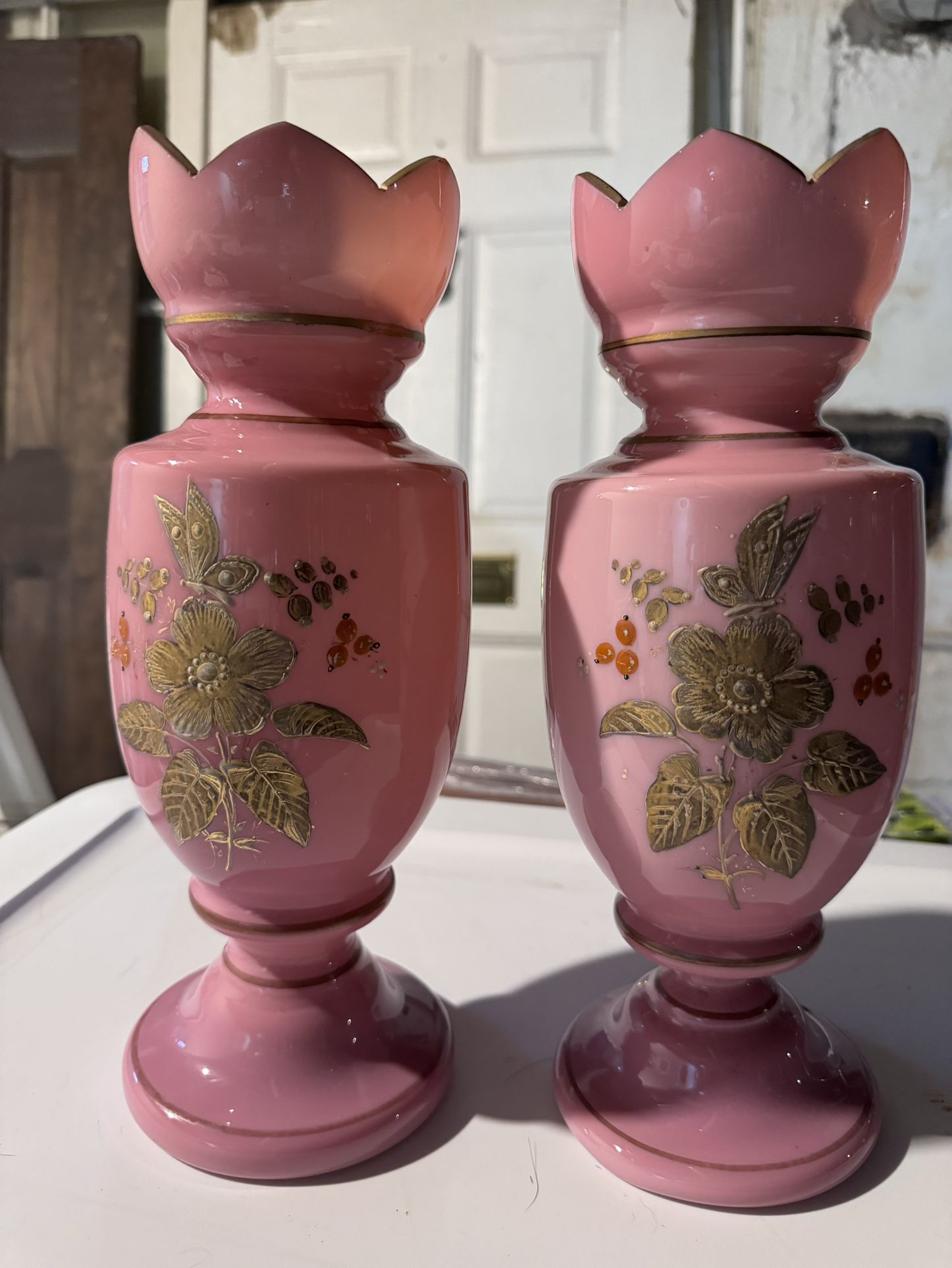 Vintage Floral Vase Set Of 2 Matching 