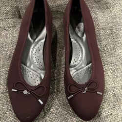Women's Dexflex Comfort Calypso Maroon Fabric Wedge Ballet Flats