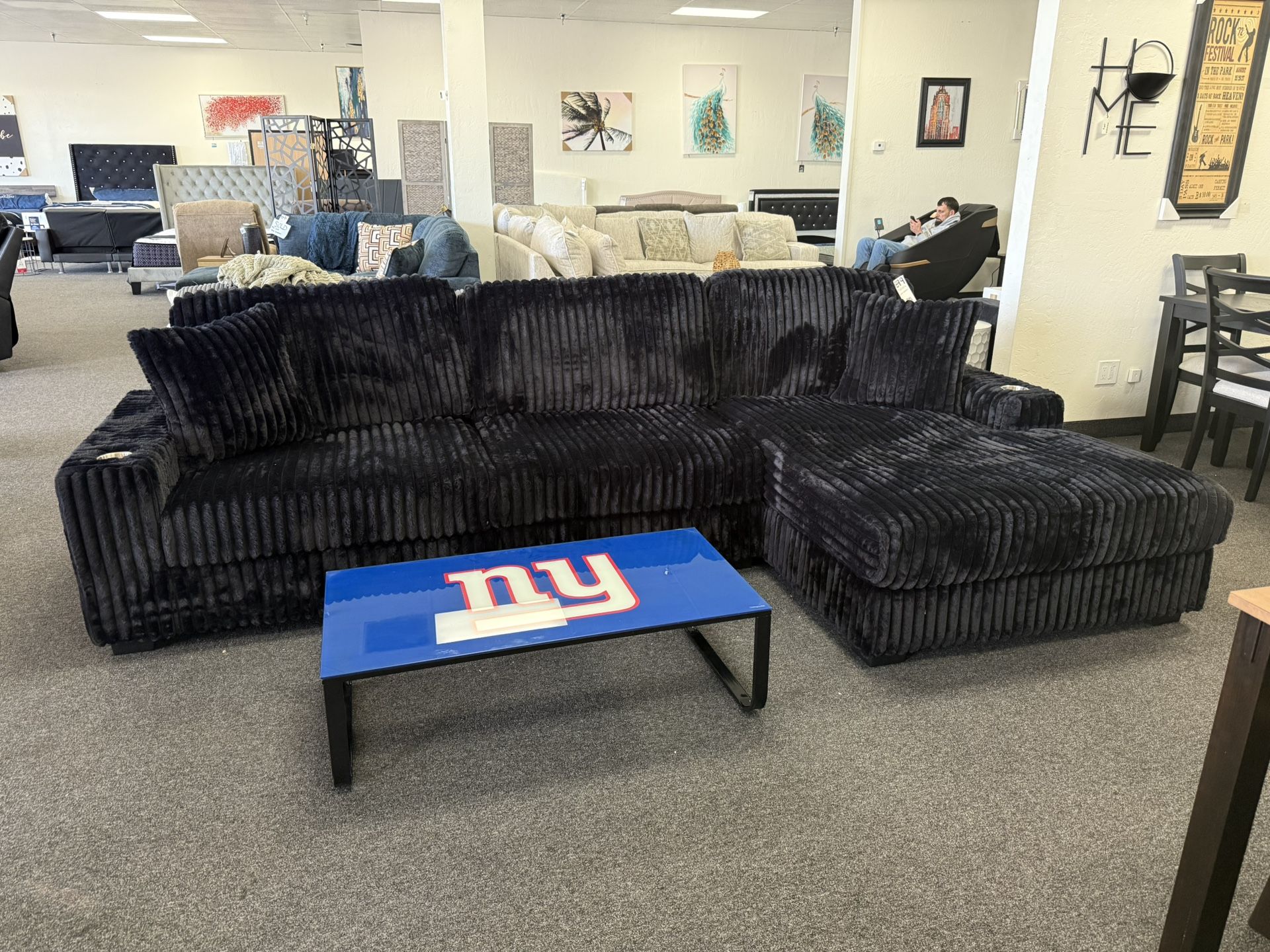 Black Corduroy Modular Sectional Sofa With Chaise