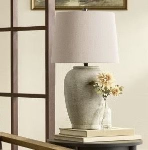 23" Farmhouse Ceramic Table Lamp Cream with Beige Fabric Shade