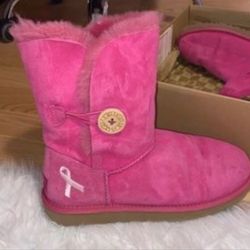 Uggs Pink Boots With Breast Cancer Symbol Limited Edition Sz 10