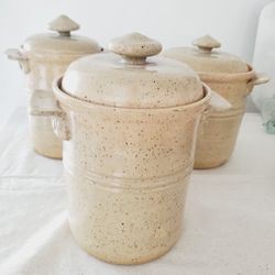 Vintage Stoneware Canisters Kitchen FARM House MCM Pottery