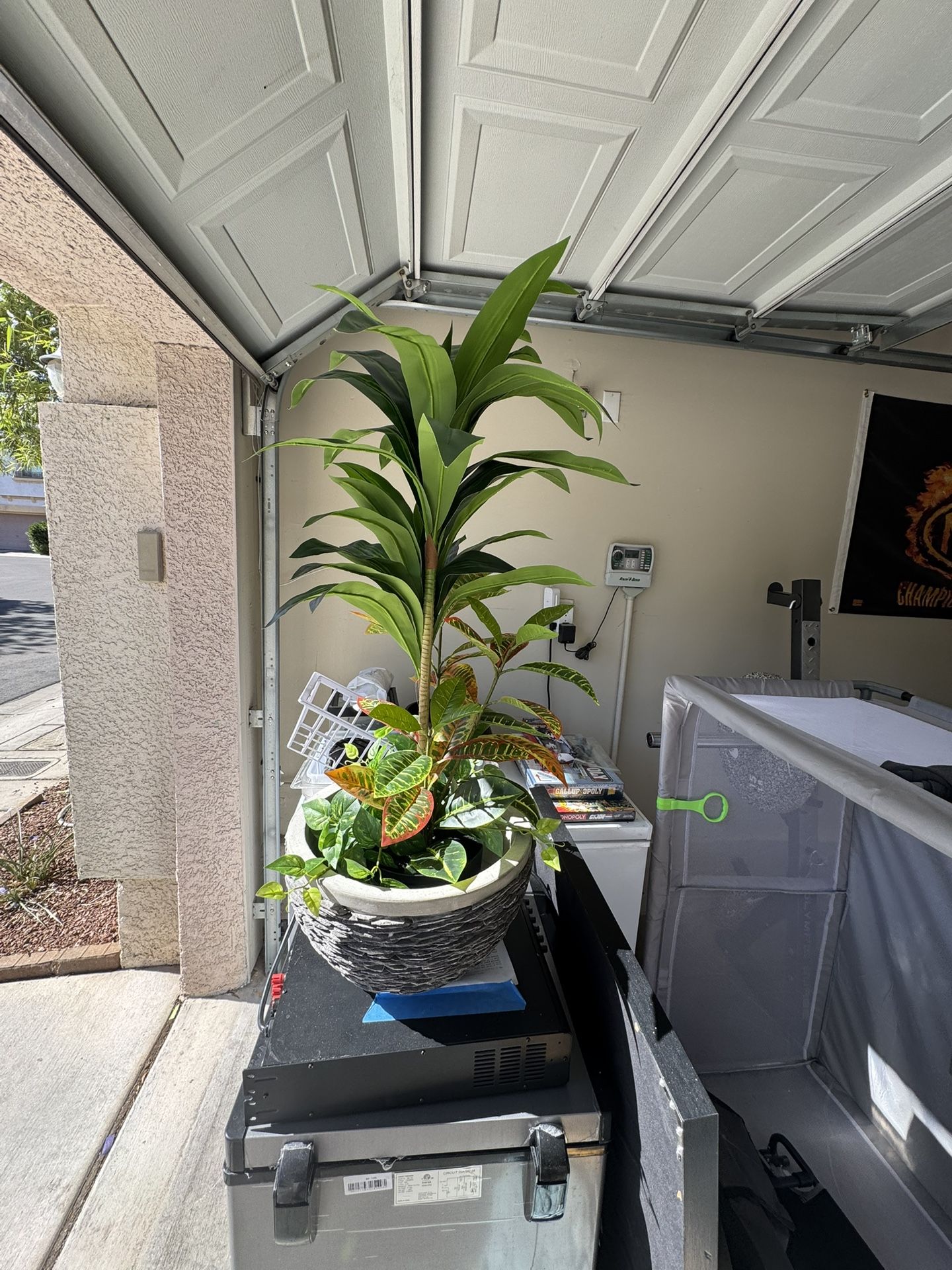 Fake Plant With A Nice River Rock Bowl Basin