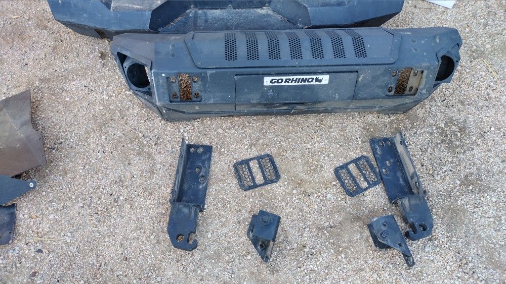 Jeep JK Front And Rear Go Rhino Boxed Bumper Set With Front Inner Wheel Well Armor Skid Plates