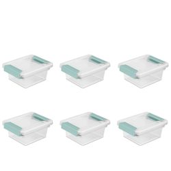 Sterilite Small Clip Box Clear Up Storage Tote Container with Latching Lid (6 Pack)