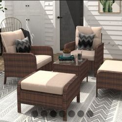 5 Pcs RATTAN WICKER Lounge Chair Set