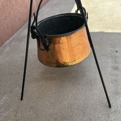 Copper Hammered Kettle Pot Bucks W Handle 