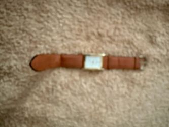 Square Face Watch with Brown Leather Strap