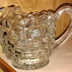 Vintage FOSTORIA AMERICAN Clear Glass 6 1/2" Squatty Pitcher w/ Ice Lip EUC