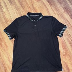 Club Polo Shirt Mens Large Black White Trim Performance Short Sleeve Casual coll