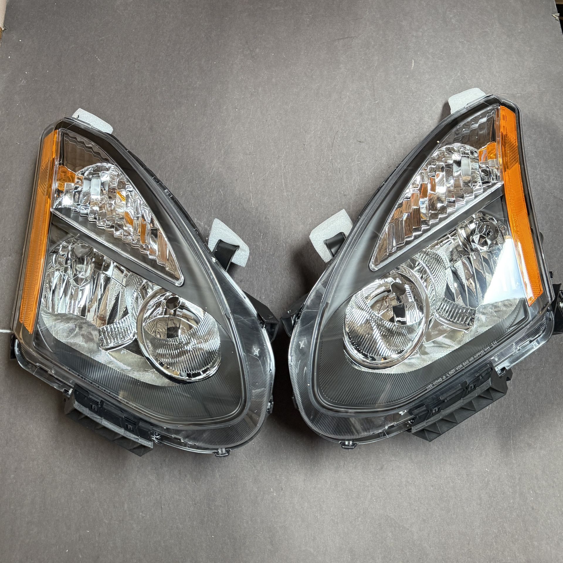 Pair 2008-2015 Nissan Rogue Left Right Side Black Halogen Headlights Assembly Headlamps