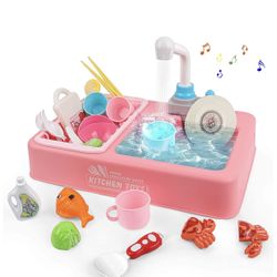 Pretend Play Kitchen Sink Toy Set with Running Water,